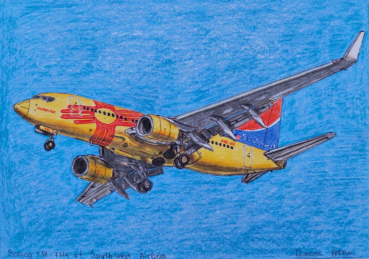 Custom drawing of @SouthwestAir Boeing 737-7H4 'New Mexico One' for @Nate_Dogg619 🇺🇸💙❤️💛
148x210mm
#SouthwestHeart #southwestairlines #SouthwestAir #WeAreSouthwest #NewMexicoOne #Boeing737 #B737 #customdrawing #drawing #art #planes #Planespotting #aviation #aviationlovers