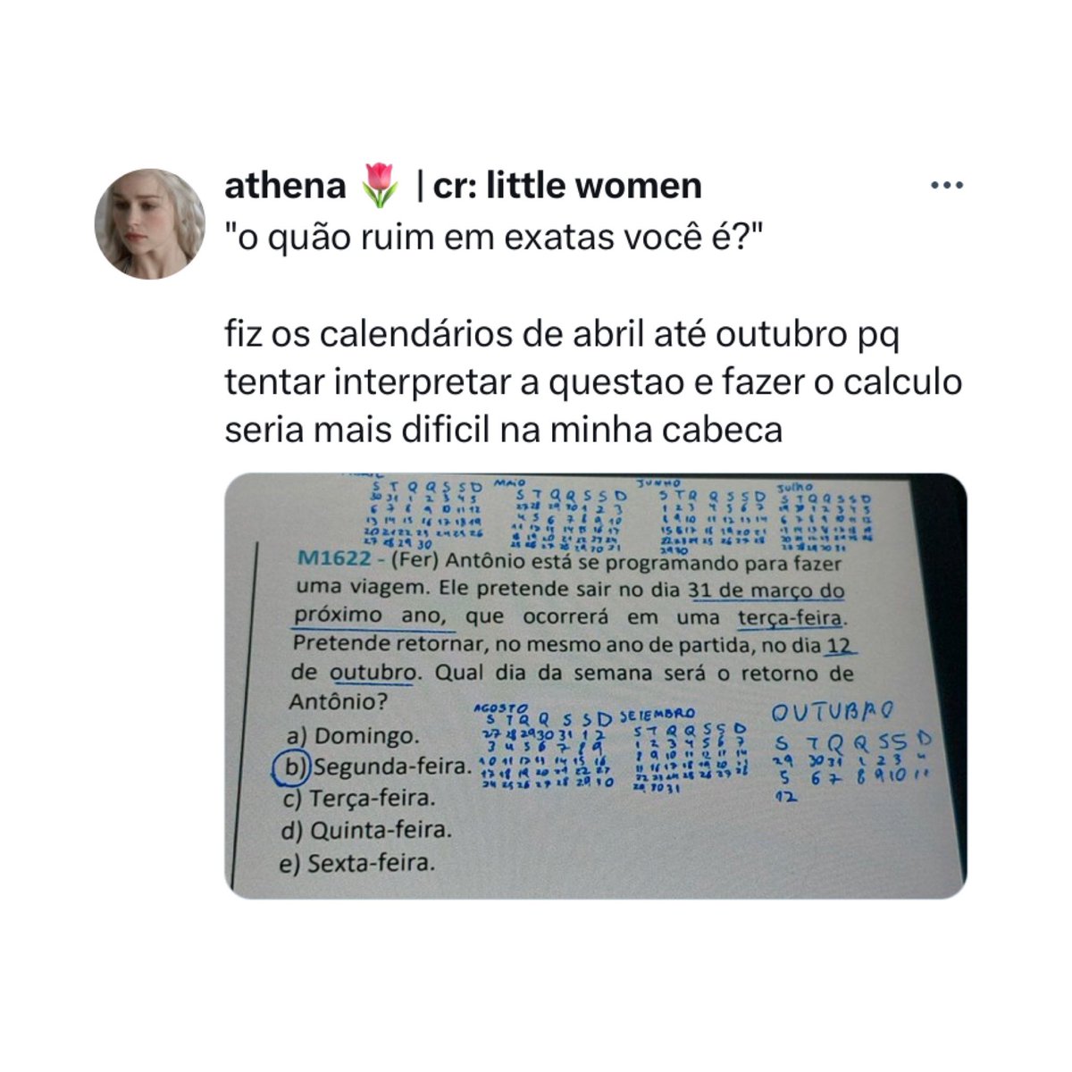 choquei's tweet photo. 🚨VEJA: Estudante viraliza ao mostrar a forma que resolveu um problema matemático na prova. Como vocês fariam? https://t.co/UYUGS57iZE