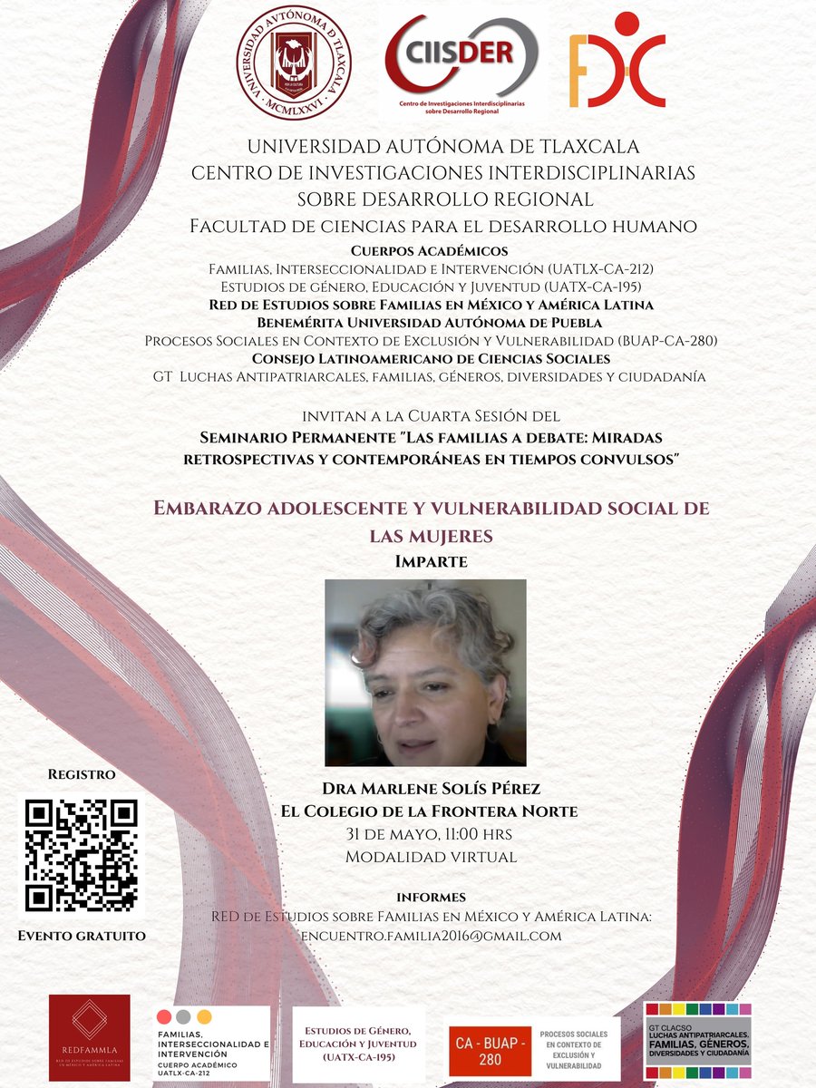 Continuamos con el seminario Las familias a debate: Miradas retrospectivas y contemporáneas en tiempos convulsos, con la Dra. Marlene Solís Pérez el 31 de mayo, 11:00 hrs. Modalidad virtual #somosciisder #somosuatx #SomosGarzas
Link de registro: forms.gle/dGuhFRnqYZz14f…