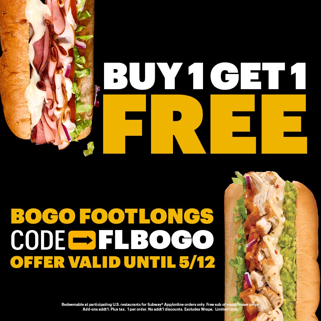 Subway® on X: HURRY—screenshot this coupon and bring in restaurant by  tomorrow to get ANY Footlong for $5.99.  / X