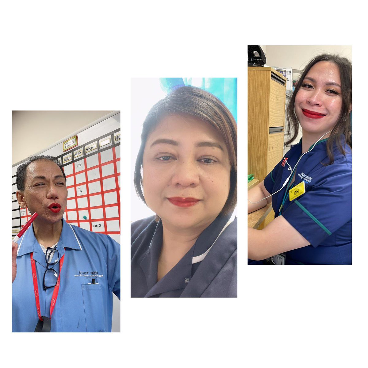 WMS_Wellbeing's tweet photo. First day “no mask day” it feels very awkward after 3 years of wearing it. To celebrate it, #RedLippie day
@ferdilyne @uclh 
#Staffwellbeing #HappyDays https://t.co/4Csx47BToZ