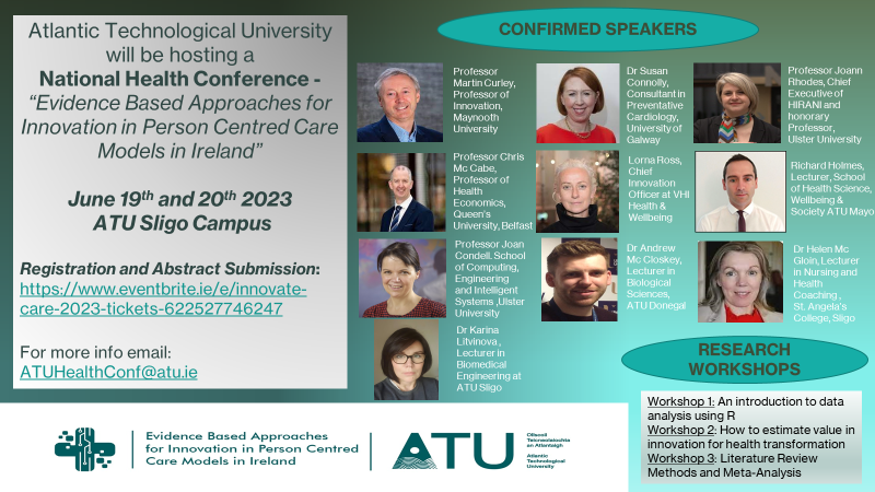 Reminder to register for the ATU National Health Conference June 19th and 20th. Registration and abstract submission template details can be found:
eventbrite.ie/e/innovate-car… Abstract due May 15th. <a href="/atusligo_ie/">ATU Sligo</a> <a href="/Sureshpillai/">Suresh C. Pillai</a> <a href="/KonradMulrennan/">Konrad Mulrennan</a> <a href="/laurakeaver/">Dr Laura Keaver RD</a> <a href="/pnolan99/">Paul Nolan</a> <a href="/mairemccallion/">Maire</a>