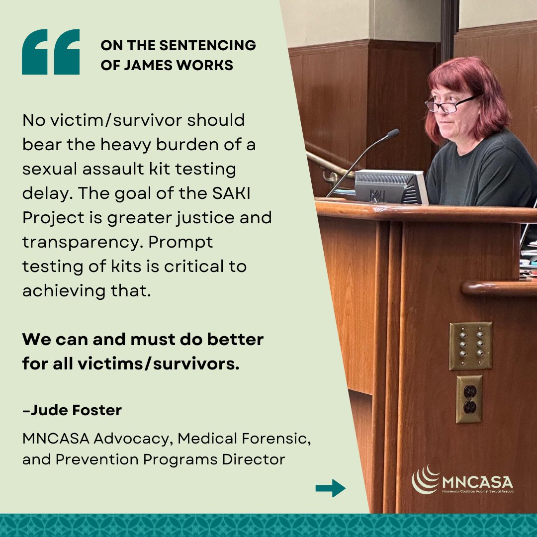 MNCASA1's tweet photo. #TestTheKits Prompt testing of sexual assault kits is a justice issue for victims/survivors + a matter of public safety for MN. On April 3, a Hennepin County jury convicted James Works for raping two women in 2010, + yesterday Works was sentenced to 32.5 years in prison. 1/4 https://t.co/yWLsbbth48