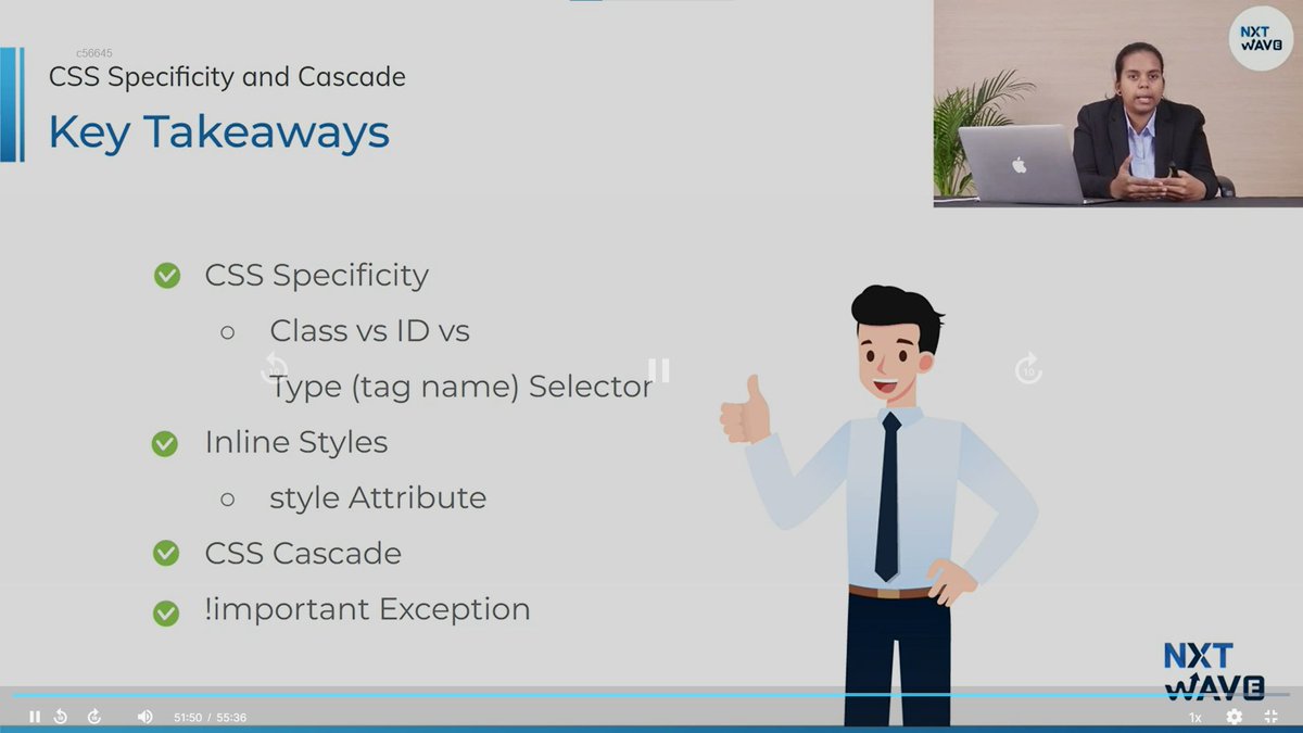 Yaswanthkm's tweet image. CSS Building Blocks > CSS Specificity & Cascade
@nxtwave_tech @rahulattuluri
#cssflexbox #webdevelopment #webdesign #webdev #python #language #programming #coding #tech #technology #learn #coding #education #google #experience #nxtwaveccbp #nxtwave #css