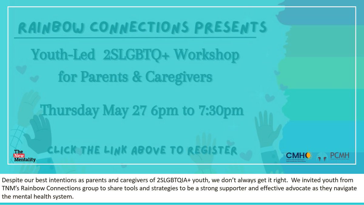 PCMH (@pcmhontario) on Twitter photo Join youth from <a href="/TNMengage/">The New Mentality</a>'s Rainbow Connections program to who will share tools and strategies to be a strong supporter and effective advocate for the LGBT+ community
eventbrite.ca/e/youth-led-2s… Join youth from <a href="/TNMengage/">The New Mentality</a>'s Rainbow Connections program to who will share tools and strategies to be a strong supporter and effective advocate for the LGBT+ community
eventbrite.ca/e/youth-led-2s…