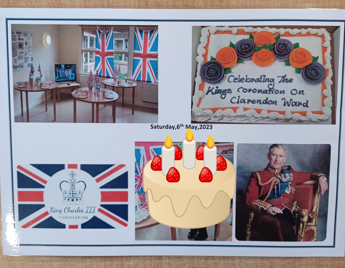 A lovely example of a photo card created by our wonderful ward clerk Darsha, for our patients to keep as a #Coronation memoir (patient photo covered to preserve anonymity) during their stay on @ClarendonWard #celebration #meaningfulactivity #lptnhs