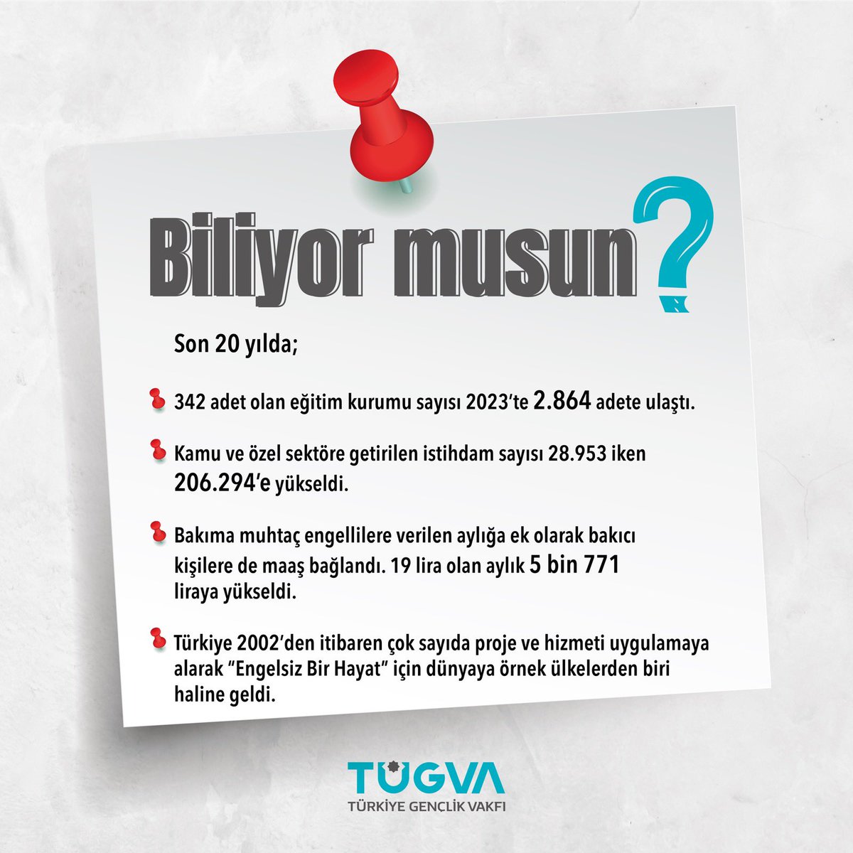 Son 20 yılda, “Engelsiz Bir Hayat” için yapılan çalışmalar; 👇