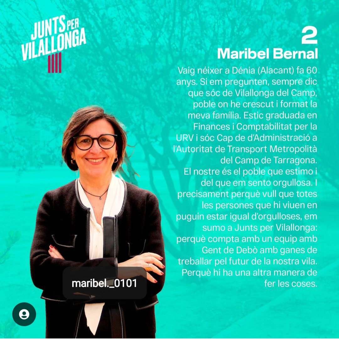 JuntsVilallonga's tweet photo. Encetem la recta final amb la Maribel Bernal. La nostra número 2 no només és el primer cop que es suma al nostre projecte, sinó que l'encapçala juntament amb el Gerard Gené, formant així el tàndem polític que està al capdavant del nostre partit
#municipals2023 #femhojunts https://t.co/mSGeu23htf