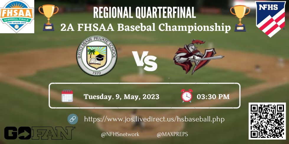 FHSAA BASEBALL (@fhsaabaseballl) on Twitter photo π REGIONAL QUARTERFINAL π
π FHSAA 2A BasebalChampionship π
Brito π Miami Christian
π
: Tuesday. 9, May, 2023
β°: 03:30 PM
π₯: Watch Here : jos.livedirect.us/hsbaseball.php
ποΈ - <a href="/GoFanHS/">GoFan</a>
<a href="/Britopanthers/">Brito Miami Private</a> <a href="/PanthersBaseba5/">Panthers Baseball</a> <a href="/victorsbaseball/">MCS Baseball</a> <a href="/MCSVictors/">Miami Christian </a> π REGIONAL QUARTERFINAL π
π FHSAA 2A BasebalChampionship π
Brito π Miami Christian
π
: Tuesday. 9, May, 2023
β°: 03:30 PM
π₯: Watch Here : jos.livedirect.us/hsbaseball.php
ποΈ - <a href="/GoFanHS/">GoFan</a>
<a href="/Britopanthers/">Brito Miami Private</a> <a href="/PanthersBaseba5/">Panthers Baseball</a> <a href="/victorsbaseball/">MCS Baseball</a> <a href="/MCSVictors/">Miami Christian </a>