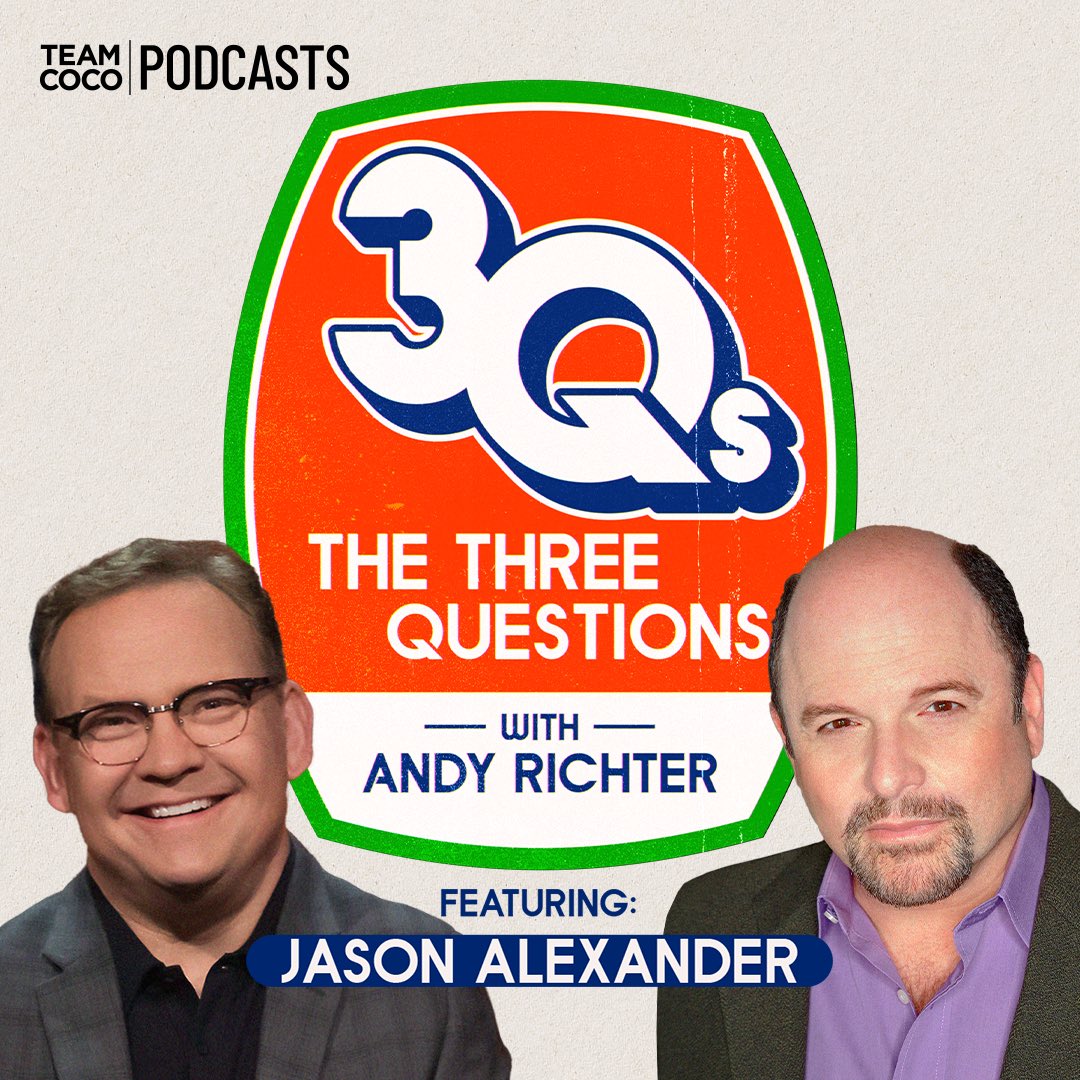 TeamCoco's tweet photo. Today on #ThreeQuestions, @AndyRichter is joined by @IJasonAlexander. They discuss how a trip to magic camp as a young boy changed his career path forever, finding his place in theater, the joys of being a grandfather, and his new podcast. Listen: https://t.co/x97SMr2A8u https://t.co/6T64wSFVu5