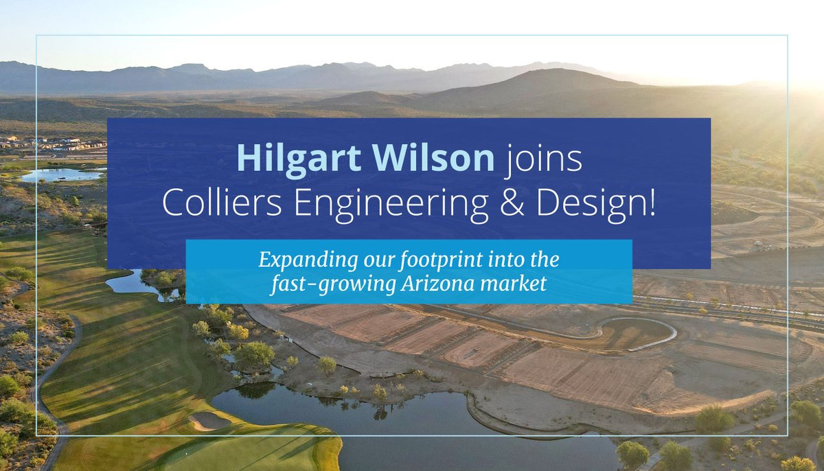 ColliersEng's tweet photo. Join us in welcoming HILGARTWILSON to Colliers Engineering & Design! This partnership enhances our scale and capabilities and expands our footprint in the fast-growing Arizona market. Learn more https://t.co/nfLWnBYTvi
#colliersengineering #acceleratesuccess https://t.co/p3nxouc9yR