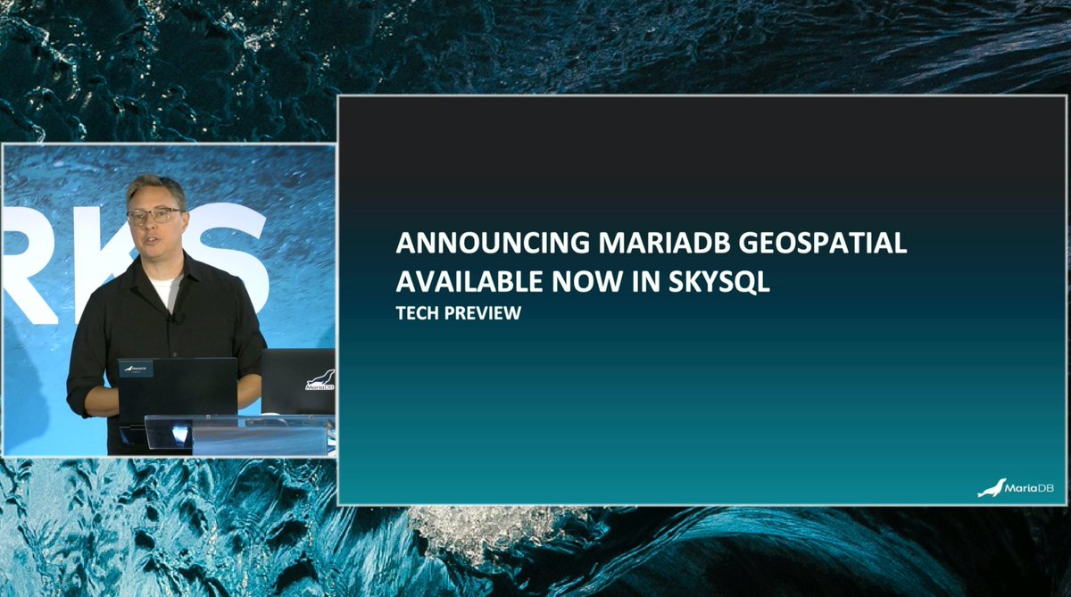 mariadb's tweet image. Big announcements coming out of our #OpenWorks23 keynote  — happening NOW. A sneak peek:

➡️ #Cloud backup for remote databases
➡️ MariaDB geospatial available now in #SkySQL
➡️ #PostgreSQL with Xpand