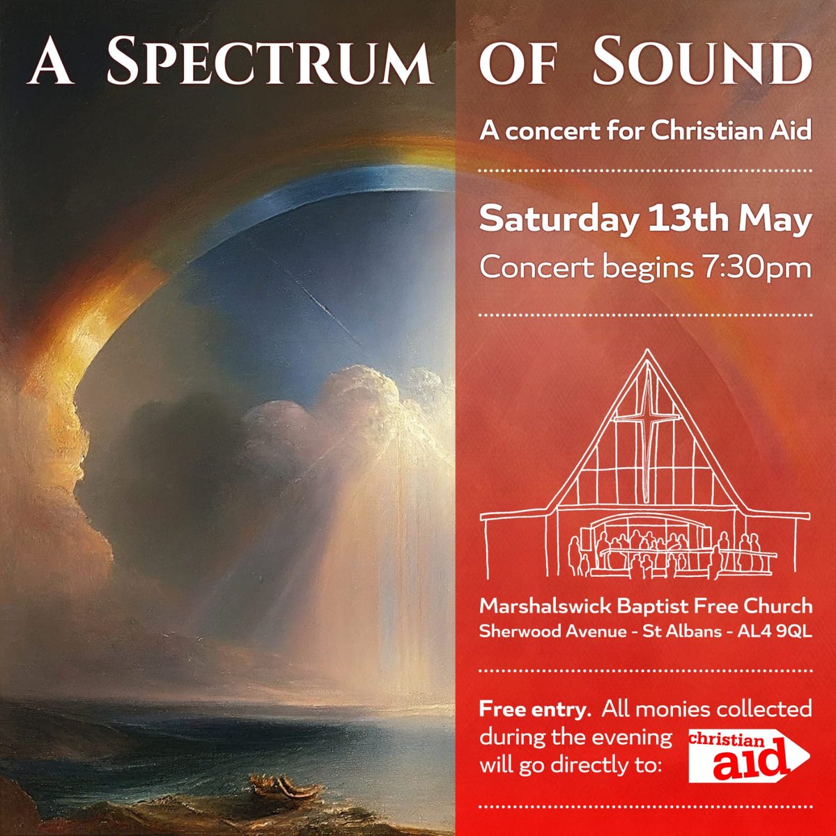 dangrf's tweet photo. @PremierRadio please share details of A Spectrum Of Sound concert, Saturday 13th May starts 7.30pm at Marshalswick Baptist Free Church, St Albans. Free concert with retiring collection for Christian Aid. Varied programme including pieces for voice, recorder, violin, and trumpet. https://t.co/nWuSeqNFdE