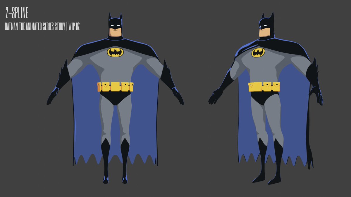 TwoSpline's tweet image. Retopology and shading mostly done on the #Batman model. Depending on the shot he was either cel shaded when moving or painted for being still. So will add some control for painted gradients. Onto rigging.

#Blender #b3d