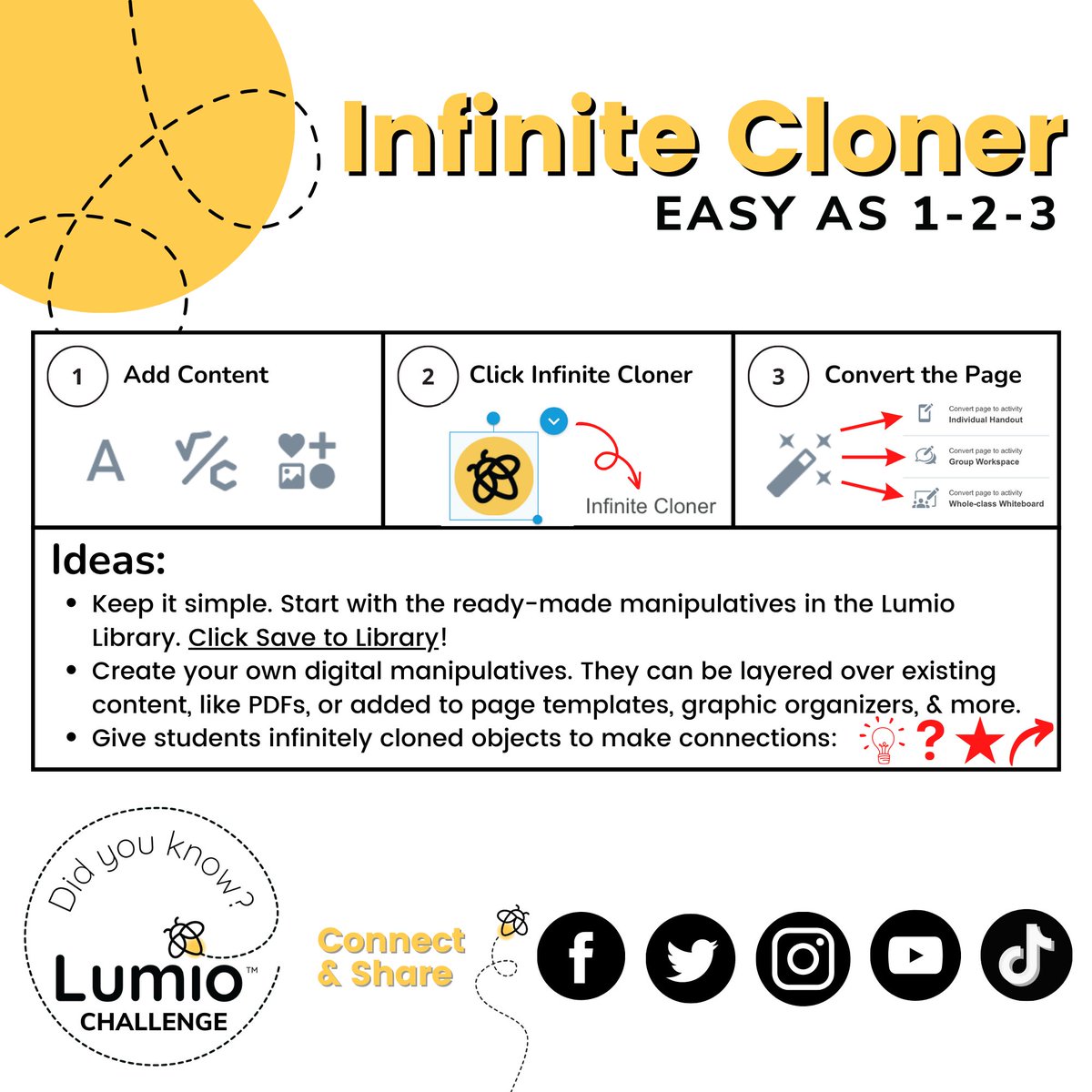 Looking for new ways to engage students in hands-on learning? Check out Lumio’s Infinite Cloner feature, which you can use to turn any object into a digital manipulative. Challenge yourself to try it out this month! @LumioSocial