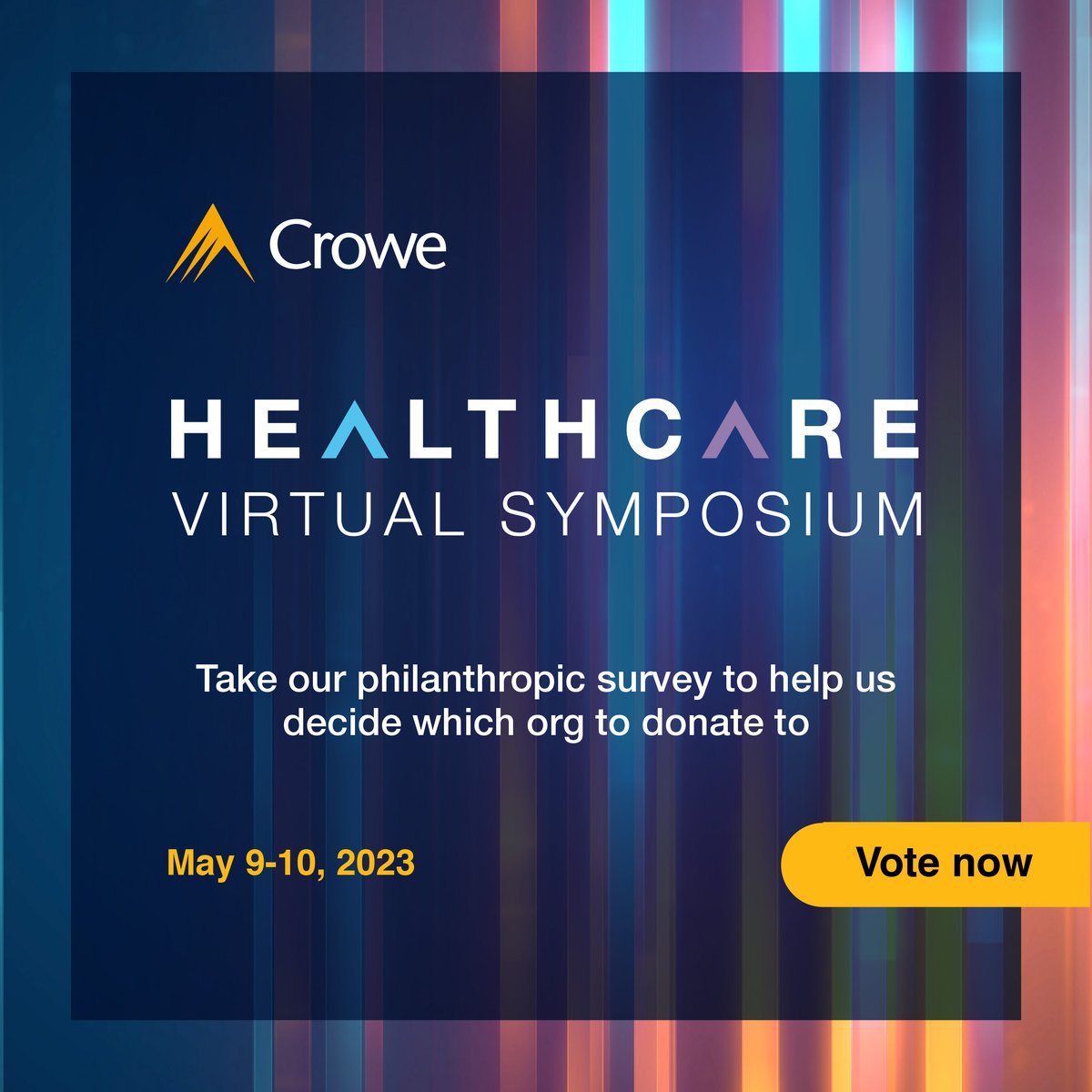 CroweUSA's tweet image. The power of connection includes our communities. Vote for which organization the Crowe Healthcare Virtual Symposium should donate to: bit.ly/3A2pQe0 #HCVS #CroweHC