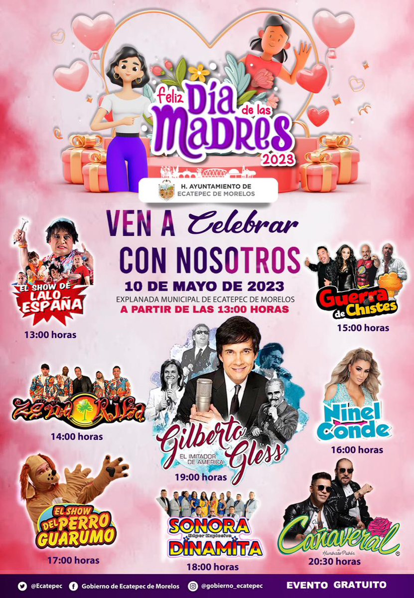 Vecinas y vecinos de #Ecatepec, este #10DeMayo ven a celebrar con nosotros el Día de las Madres en la explanada municipal de San Cristóbal Centro, habrá muchas sorpresas. ¡No faltes!