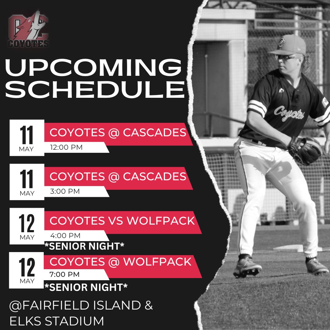 YotesBaseball's tweet image. The Yotes (17-11) face off against @ufvbaseball (12-16) on Thur at UFV and return home Fri for the final home games vs @TRU_Baseball (13-13) on Fri.

1st place on the line!!

#canadasleague #ccbcofficial #ccbc #occoyotesbaseball #HeartheHowl #JointheHunt #defendthetitle🏆