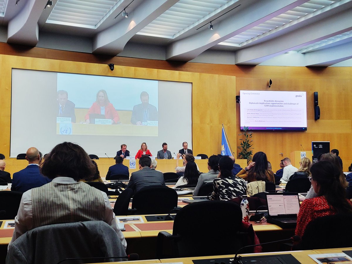 PoliSync's tweet photo. Yesterday our team visited @GESDAglobal's #ScienceDiplomacyWeek Opening Session at the @WMO
#ScienceDiplomacy is the use of scientific collaboration between nations to tackle shared challenges and foster international partnerships. We're excited to learn all about it this week! https://t.co/DHYTGUmWgB