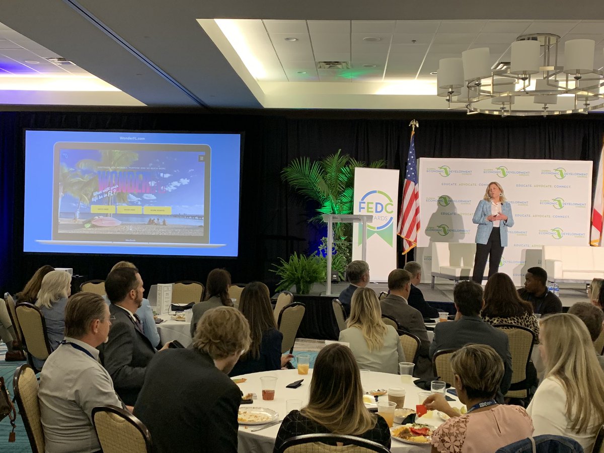 PoweringFL's tweet photo. .@KatSaunders75 is here at the @FloridaEDC conference to talk with the crowd about our new #WonderFL campaign and how partners across the state are utilizing the #talent attraction site. #FEDCFoundation23 
https://t.co/Q8sxKUXfSt https://t.co/8dHL5KK3ma