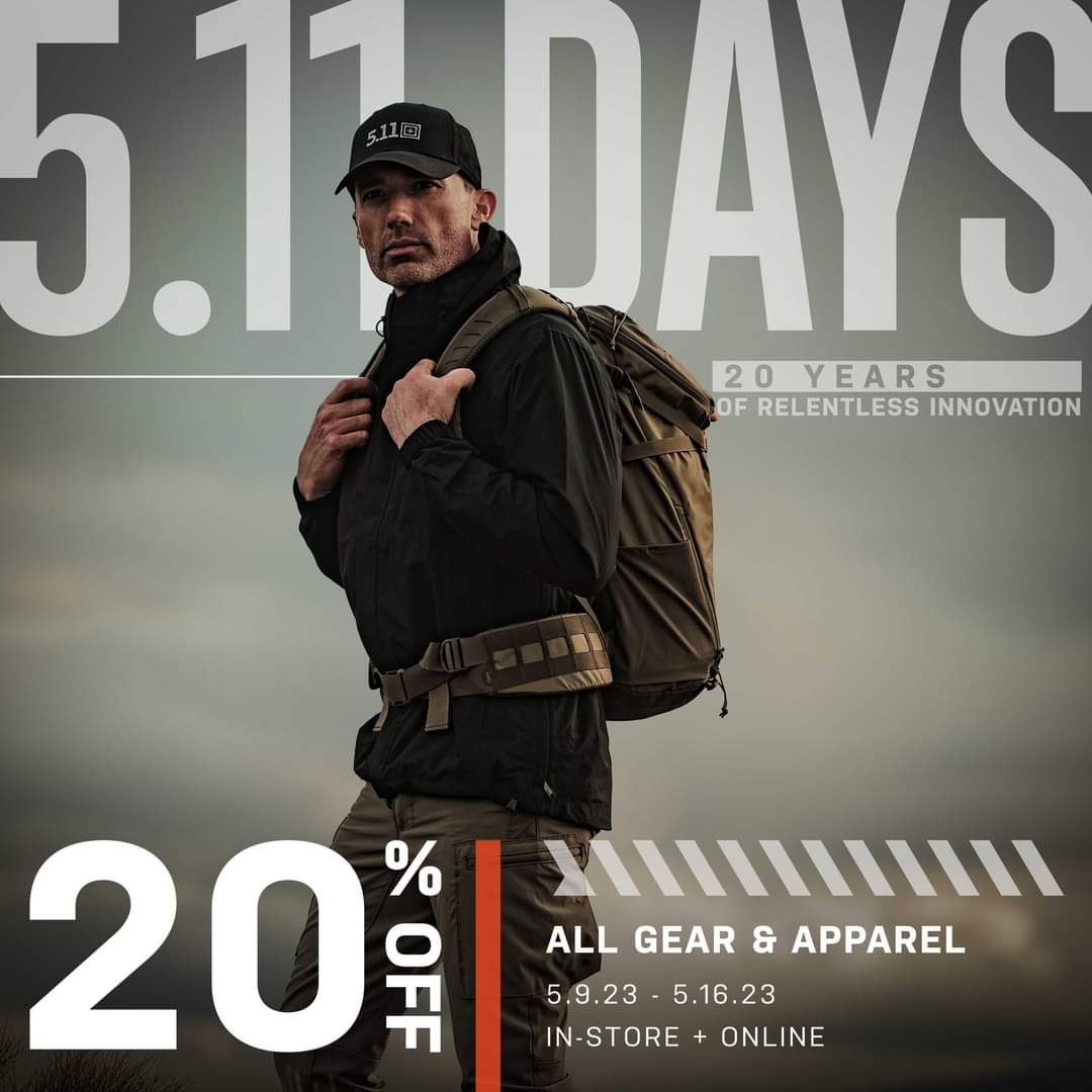 911_SupplyInc's tweet photo. 5.11 Days start today! 
Come in this week for 20% off 5.11 products.

#511Tactial #511Days #Boots #Backpacks #Gloves #Belts #TacticalPants #Polos #Jackets #Knives #Socks  #Hats #911Supply #ShopLocal #KeizerOregon #BurienWashington https://t.co/iIWedYyuZ0