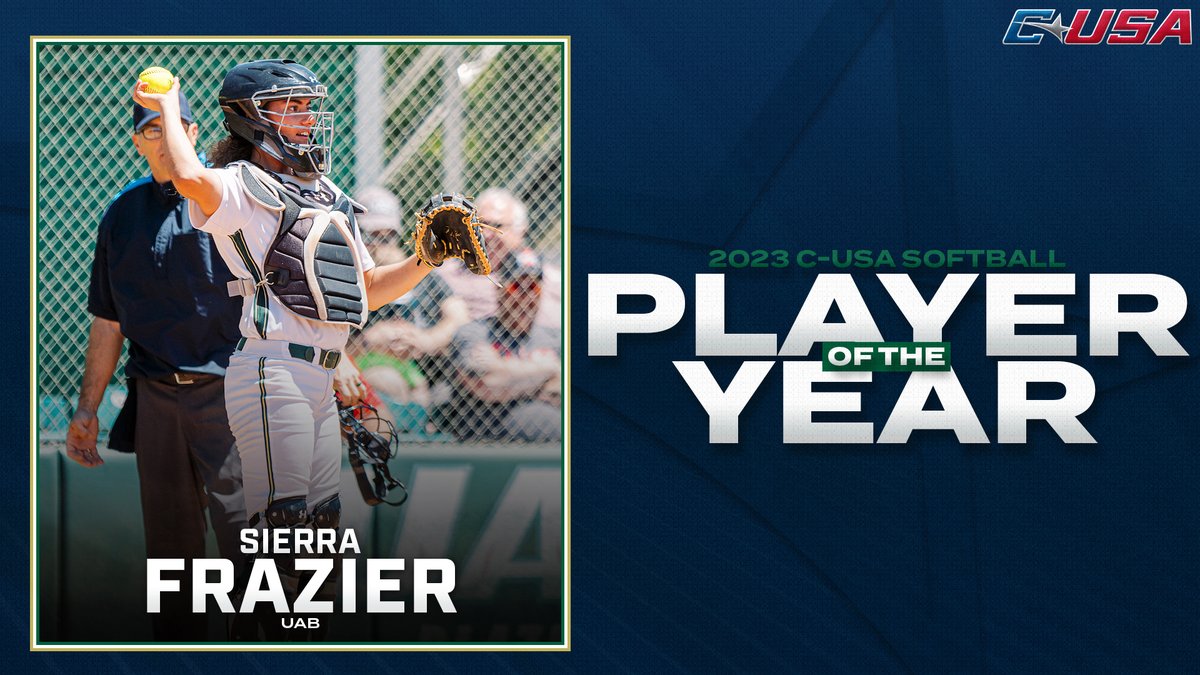 Conference USA (@conferenceusa) on Twitter photo 𝗣𝗹𝗮𝘆𝗲𝗿 𝗼𝗳 𝘁𝗵𝗲 𝗬𝗲𝗮𝗿
Sierra Frazier (<a href="/sierrafrazier21/">Sí</a>), <a href="/UAB_SB/">UAB Softball</a>
#CUSASB 🥎 | bit.ly/3NP6gKB 𝗣𝗹𝗮𝘆𝗲𝗿 𝗼𝗳 𝘁𝗵𝗲 𝗬𝗲𝗮𝗿
Sierra Frazier (<a href="/sierrafrazier21/">Sí</a>), <a href="/UAB_SB/">UAB Softball</a>
#CUSASB 🥎 | bit.ly/3NP6gKB