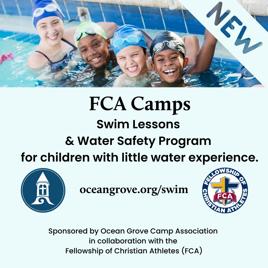 VisitOceanGrove's tweet photo. The OGCMA and the Fellowship of Christian Athletes will be hosting beginning Swim Lessons and Ocean Safety for children ages 8-12 with little or no experience with swimming.  Class sizes are limited.  Please visit, https://t.co/uQ55gdAPX4 for the schedule and registration. https://t.co/rjUTs0sZ7p