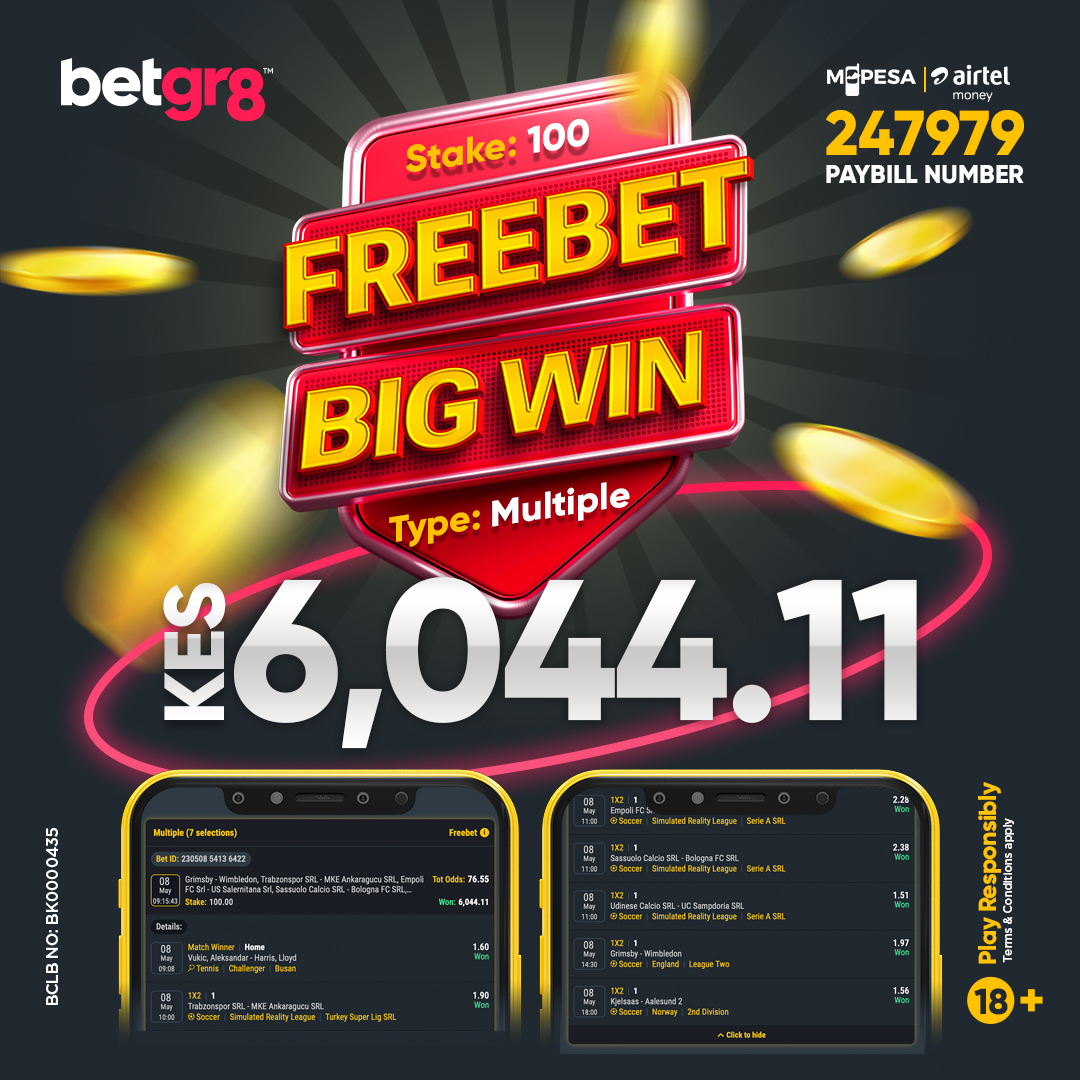betgr8ke's tweet photo. There is a way to convert KES100 Freebet into a big winning ticket!
Just like this player who won KES 6,044.11 

18+ | Play Responsibly | Terms &amp; Conditions
#betgr8 #bigwin #gr8win #GR8winner https://t.co/EkxsAuQWXd