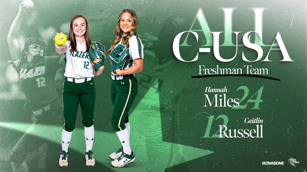 UAB Softball (@uab_sb) on Twitter photo Our go-to freshies in the outfield and in the circle ๐ฃ
Hannah Miles and Caitlin Russell have been named to your C-USA All-Freshman Team!
#WinAsOne | <a href="/HannahMiles2022/">Hannah Miles</a> | <a href="/caitlinr2022/">Caitlin Russell</a> Our go-to freshies in the outfield and in the circle ๐ฃ
Hannah Miles and Caitlin Russell have been named to your C-USA All-Freshman Team!
#WinAsOne | <a href="/HannahMiles2022/">Hannah Miles</a> | <a href="/caitlinr2022/">Caitlin Russell</a>