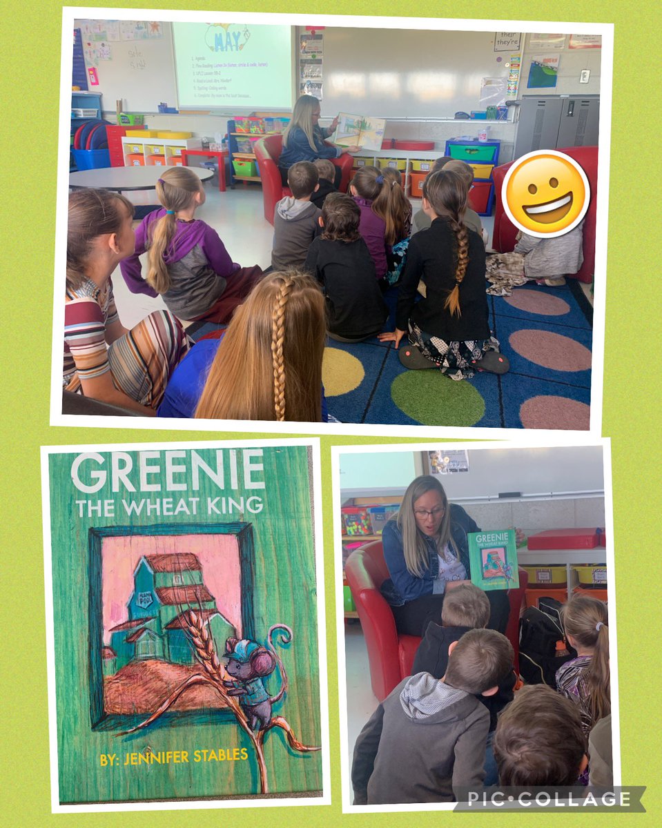 SusanCleland's tweet photo. Gr 2 @SchoolBurdett welcomed @mrsknixdorf to our class! She read a wonderful story “Greenie the Wheat King” by Jennifer Stables @JennyDaleDesign. It’s wonderful having a Burdett School alumni read a story written by a Burdett native. #myprps #kindlehearts #igniteminds https://t.co/DDz6wL8M07