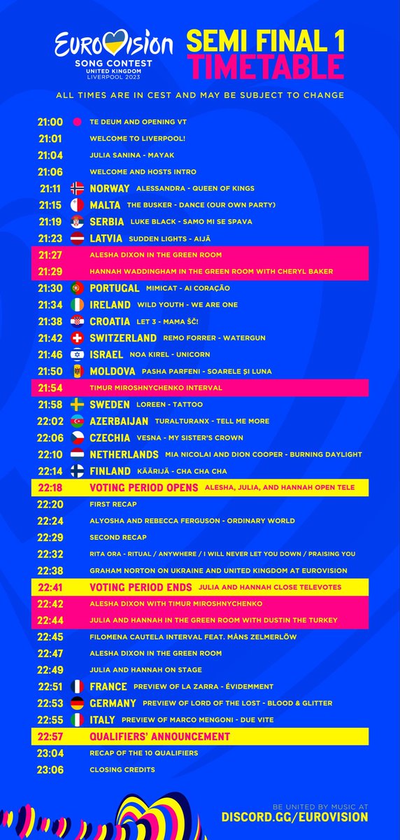 EurovisionNow1's tweet photo. ✅🔥 Aquí la escaleta de la 1º Semifinal de #Eurovision. https://t.co/Agp09g5wq9