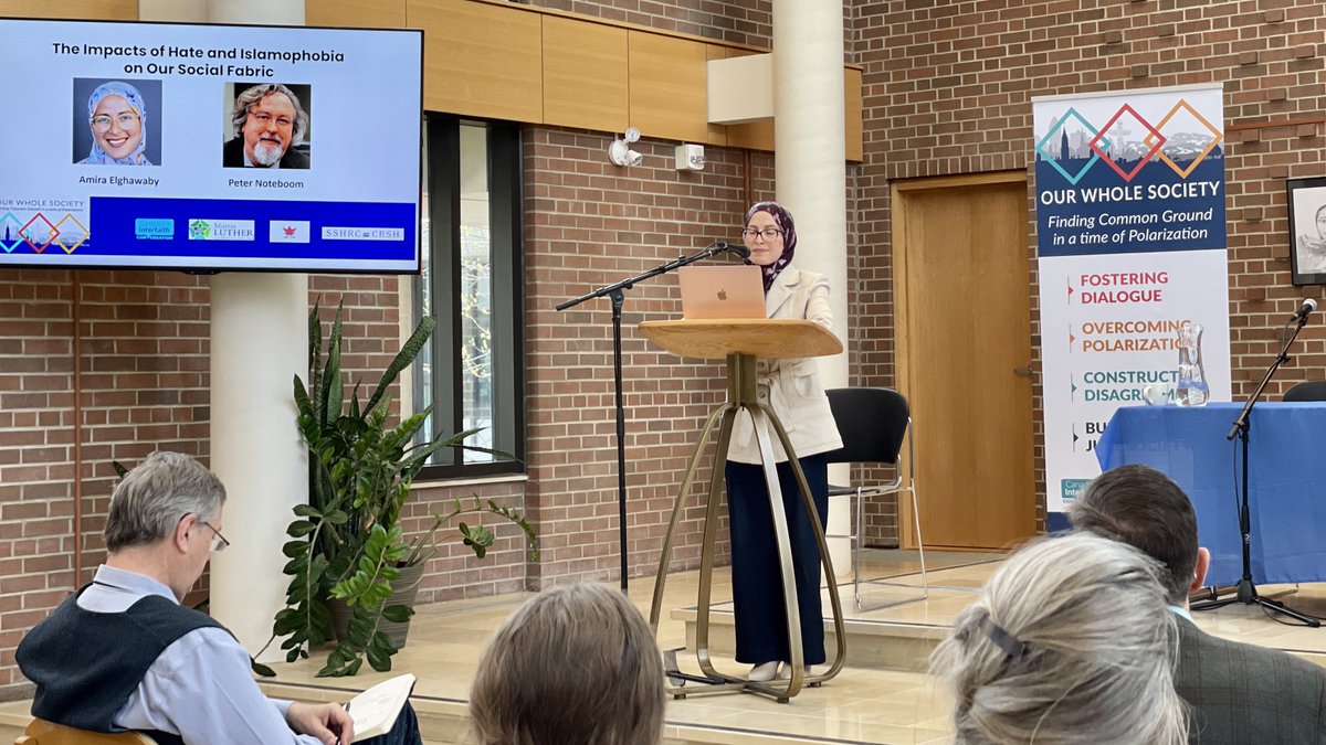 AkaashMaharaj's tweet photo. Canada’s Special Rep on Combatting Islamophobia, Amira Elghawaby, at #OWS23 [my paraphrase]:

Social media platforms too often profit by fomenting and monetising fear and rage.  Canadians can counter this by conveying our narratives that celebrate the equal dignity of all people. https://t.co/JFq2y58Fp2