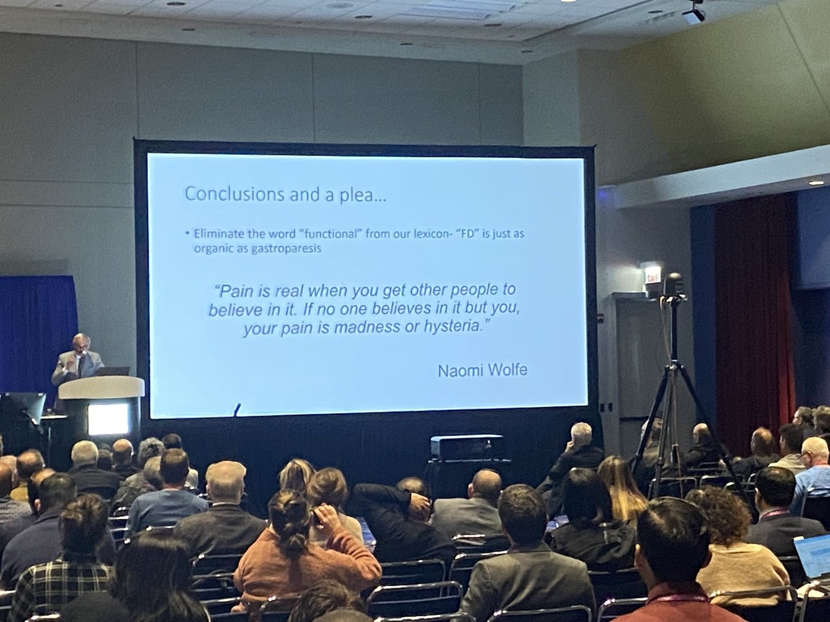 Say it with me: only the patient knows what they feel.

Words matter. For my #DDW2023 talk today on chronic abdominal pain, I advocate to stop dismissing patients with the term 'functional' dyspepsia when there are JUST as many cellular abnormalities as gastroparesis. @DDWMeeting