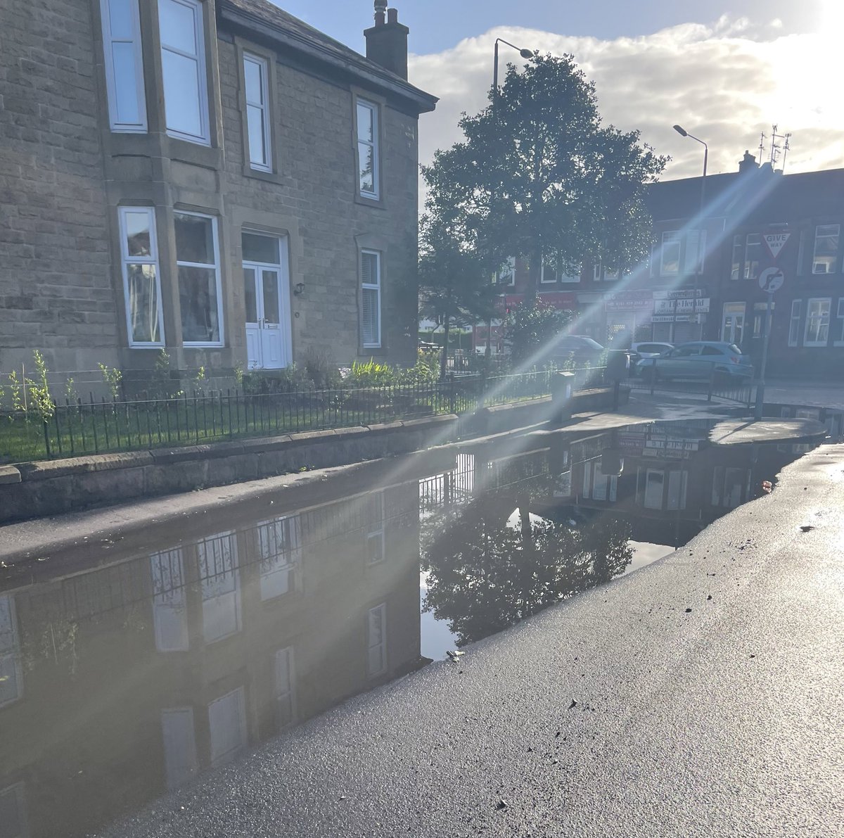 What a farce. After being “repaired” a couple of weeks ago, this is the flooding at Woodend Drive/Crow Road. Is this a matter for <a href="/scottish_water/">Scottish Water</a>, <a href="/transcotland/">Transport Scotland</a>, <a href="/GlasgowCC/">Glasgow City Council</a> or maybe even the Jordanhill churches?