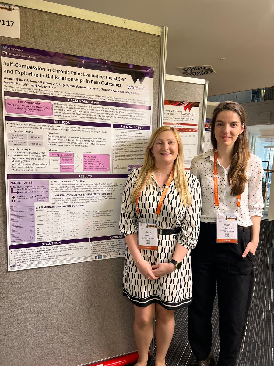 Warwick_SAP's tweet image. Very well done to @JennaLGillett and @KristyThemelis from the WITHIN team who have two posters at the @BritishPainSoc ASM in Glasgow! #BPSASM2023