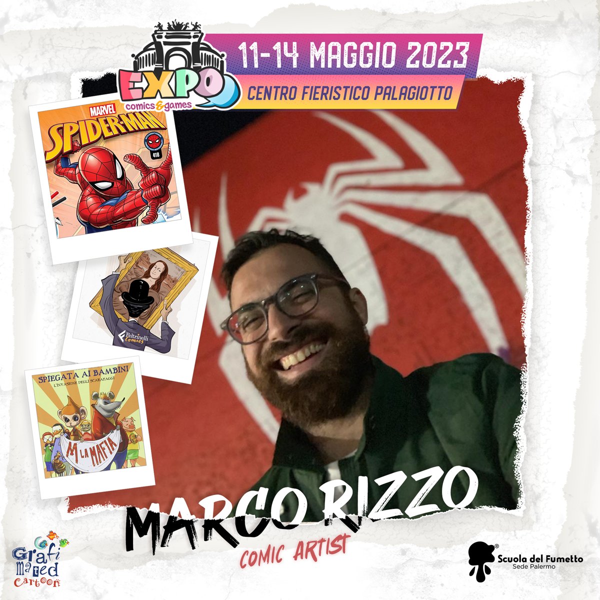 EXPOcomicsgames's tweet photo. 𝑴𝒂𝒓𝒄𝒐 𝑹𝒊𝒛𝒛𝒐 (@marco_rizzo) giornalista e scrittore, è tra gli autori italiani di punta nel filone del graphic journalism. Editor per Marvel Italia dal 2010 e collaboratore di Disney Publishing dal 2019, nel '22 è approdato nella cerchia degli sceneggiatori di SpiderMan. https://t.co/y3X6W3hoTP