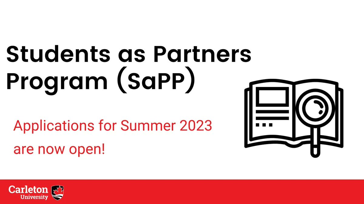 Applications for the Students as Partners Program (SaPP) are now open to help <a href="/Carleton_U/">Carleton University</a> instructors prepare their courses for the fall term. Learn more here: buff.ly/42F7TPi