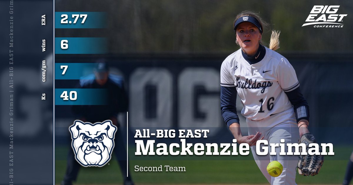 All-BIG EAST Second Team honors for <a href="/ButlerSoftball/">Butler Softball</a>'s <a href="/mackgriman/">mack🌻</a> who produced 6️⃣ conference wins in the pitching circle

-->> bit.ly/42Dtibj

#ButlerWay