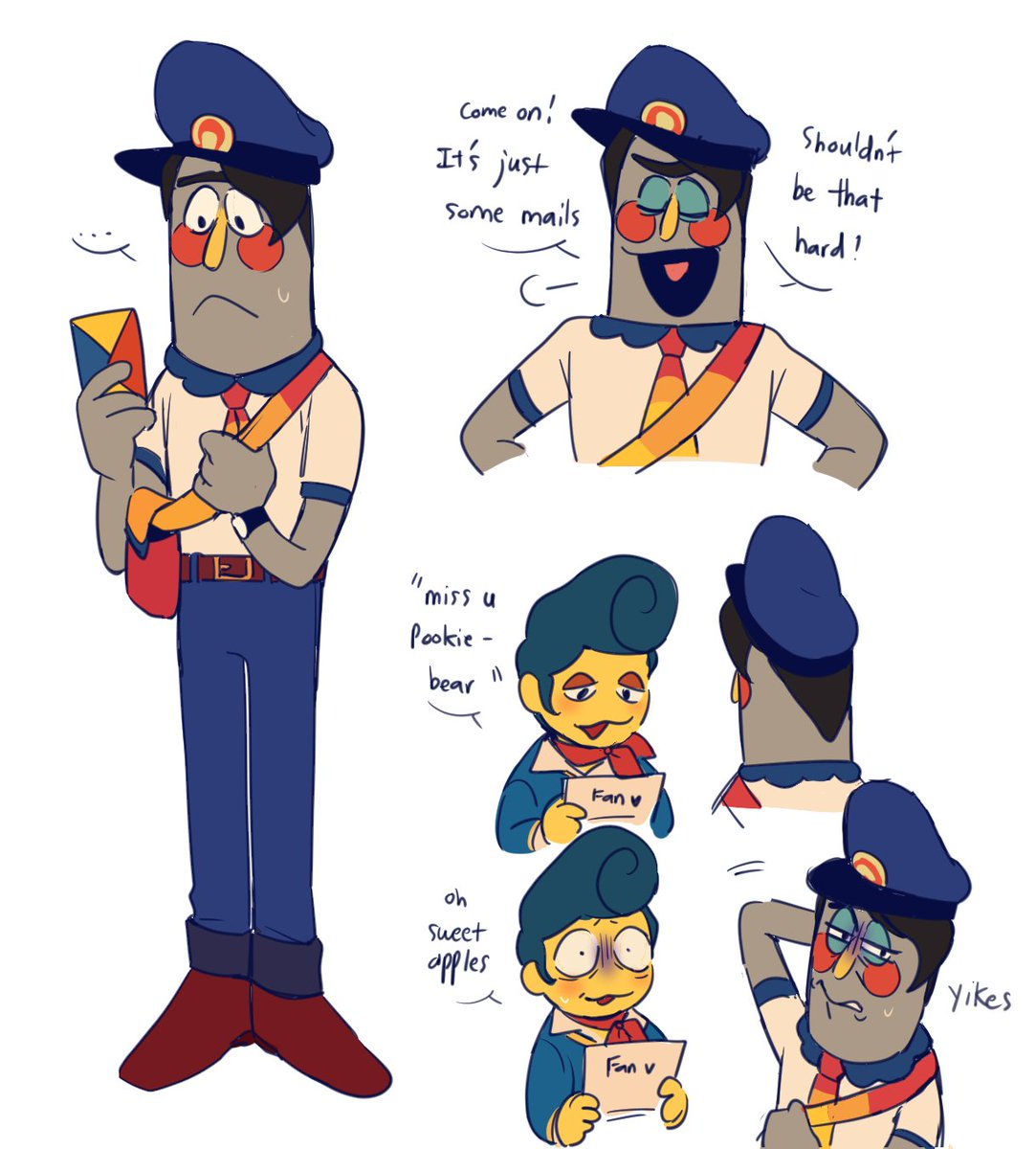 he helps Eddie with the mails when he's sick ( can puppets even get sick? lmao)