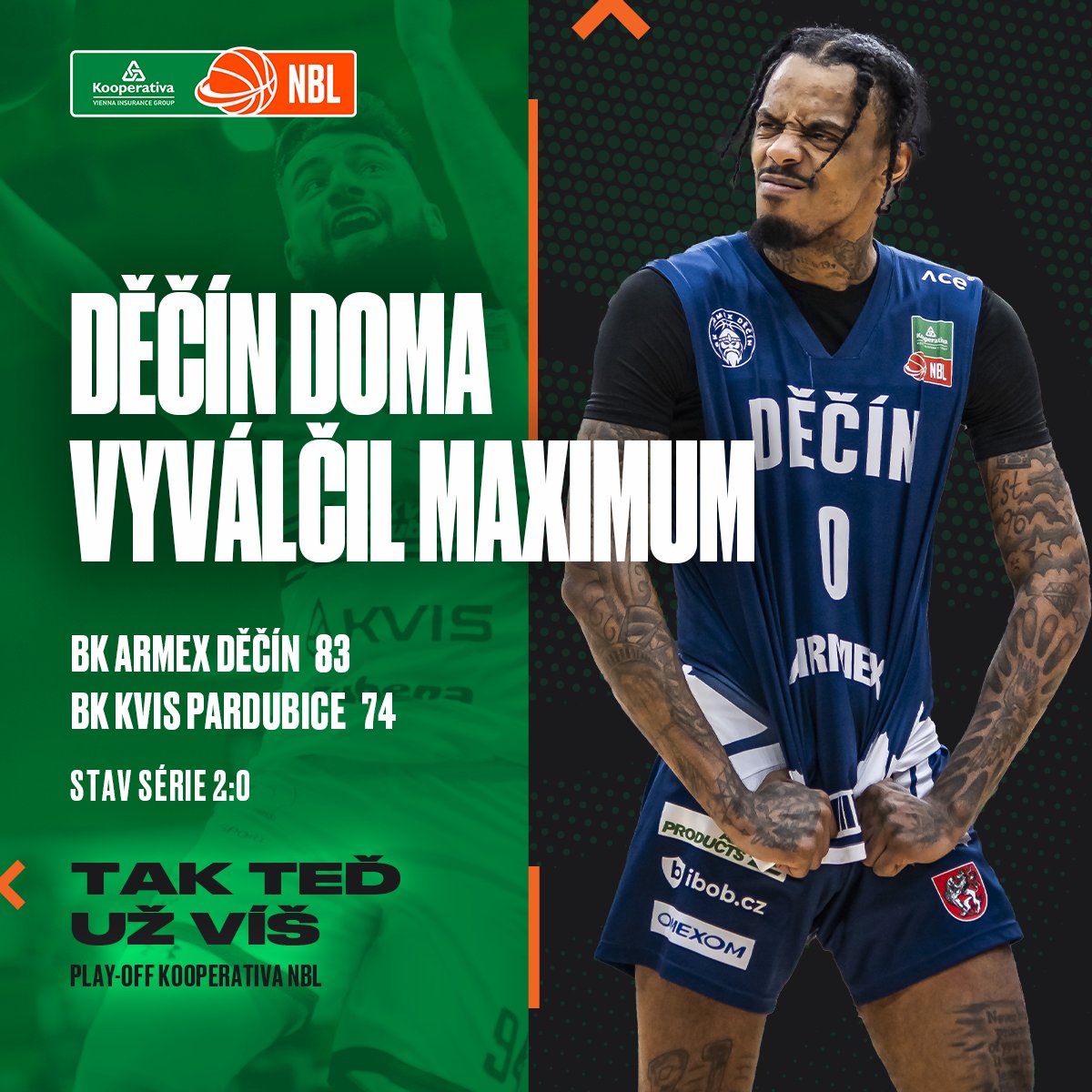 Děčín doma vyválčil maximum. Stav série 2:0 pro <a href="/bkdecin/">BK ARMEX ENERGY DĚČÍN</a> 🏀