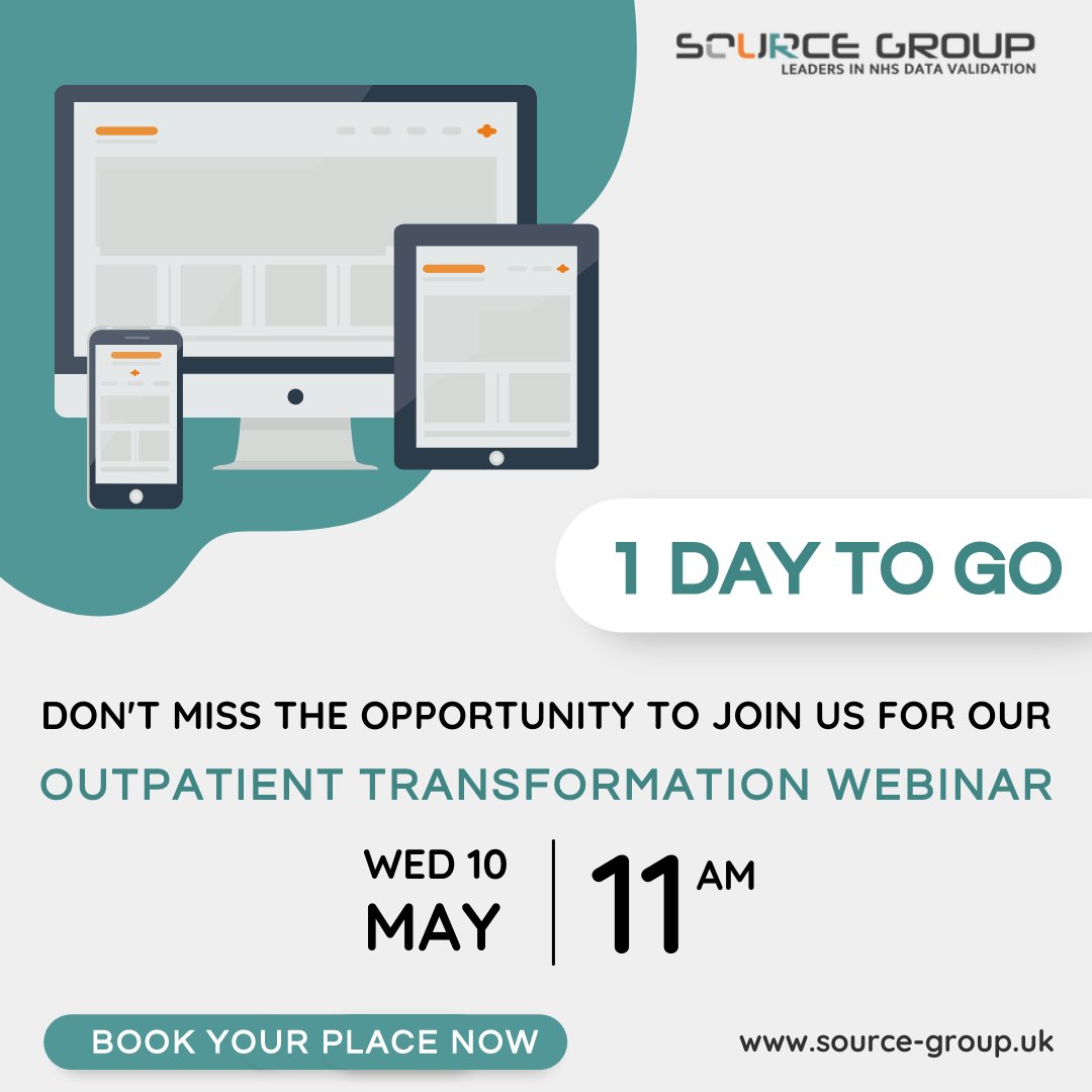 With limited places left for tomorrow's #OutpatientTransformation #webinar, exclusively for NHS staff, don't miss out on this opportunity!

To book your free place, go to source-group.uk/event-details-…

 #HealthcareWebinar #BookYourPlace #SourceGroupExpertise #nhs #nhswebinar