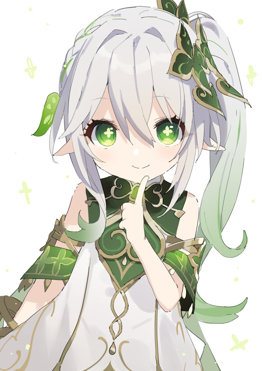 nahida (genshin impact) 1girl solo side ponytail green eyes pointy ears dress smile  illustration images