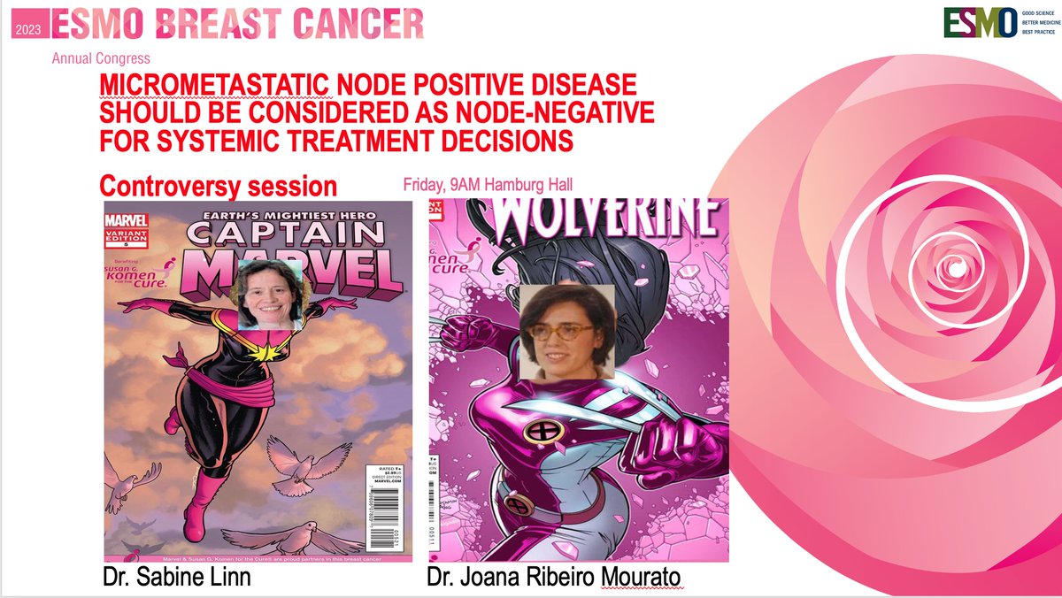 Micrometastatic lymph nodes in breast cancer #bcsm means that no more than 2mm of tumor is seen; yet, these tiny lesions lead to contentious tumor boards: Join us for a controversy session at #ESMOBreast23 with superheroines @Ribeiro2M and Dr. Linn @ErikaHamilton9 @PTarantinoMD