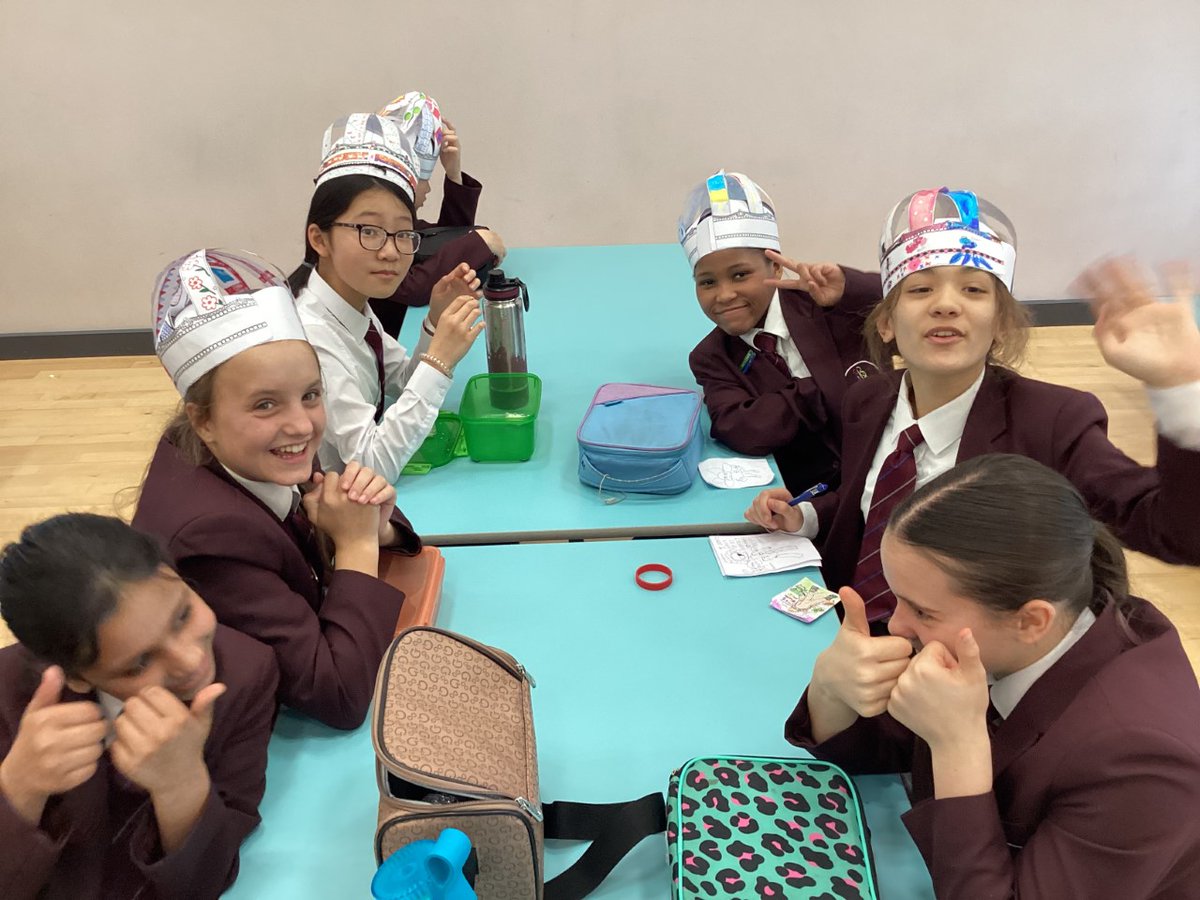 KHPschool's tweet photo. On Friday, we celebrated the upcoming Coronation weekend by wearing our wonderful crowns to lunch. We practised our royal waves and enjoyed some music as we ate. https://t.co/jnNmtA73Hq