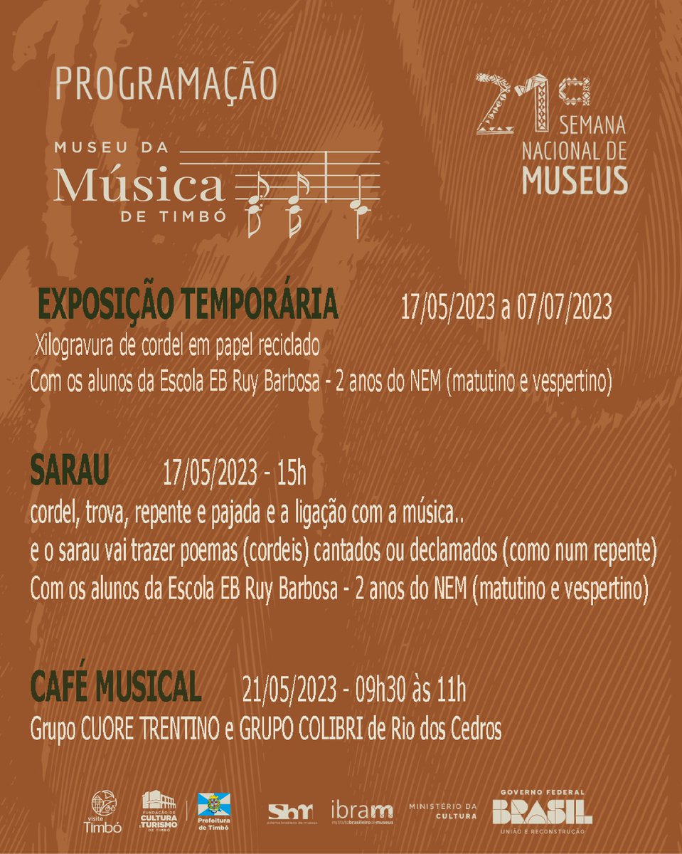 museudamusica's tweet image. 👀 Está chegando a 21ª Semana dos Museus e Timbó não vai ficar de fora dessa! Confira a programação que vai acontecer no @museudemusica 👇

#CadaVezMAISTIMBÓ  #museudamusica #museu #timbó  #Ibram #museusbr #semanamuseus2023 #21SNM #semanademuseus  #21SemanaNacionaldeMuseus