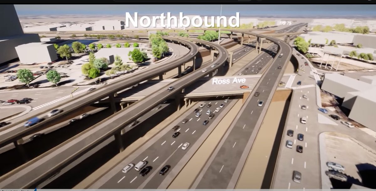 robbysalz's tweet photo. @Johnyalamo @CityOfDallas @TxDOTDallas TXDOTs entire premise on the "hybrid" solution falls apart at one glance of their CGI video—all cars, not a single pedestrian or bicyclist or even buses in sight. 

Look at Ross Ave! You can't build a community or development there. This isn't a compromise—it's a loss. https://t.co/iXGFcFOJ6S