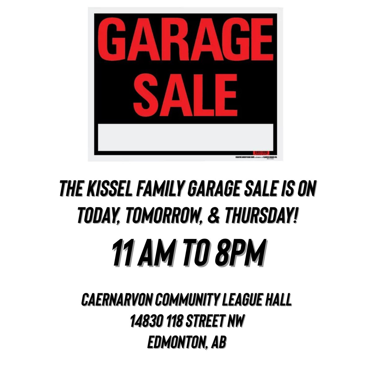 BrettKissel's tweet photo. THE KISSEL FAMILY GARAGE SALE IS ON TODAY, TOMORROW, and THURSDAY!

• Baby items 
• NEW and Discontinued MERCH
• Clothes 
• Furniture
• Toys
• Cool shit 
• We got it all!

— @840CFCW 

Come say “hi!”

* we will be giving our proceeds to the LITTLE MIRACLES TRUST FUND!!! https://t.co/rYUUtMsInh