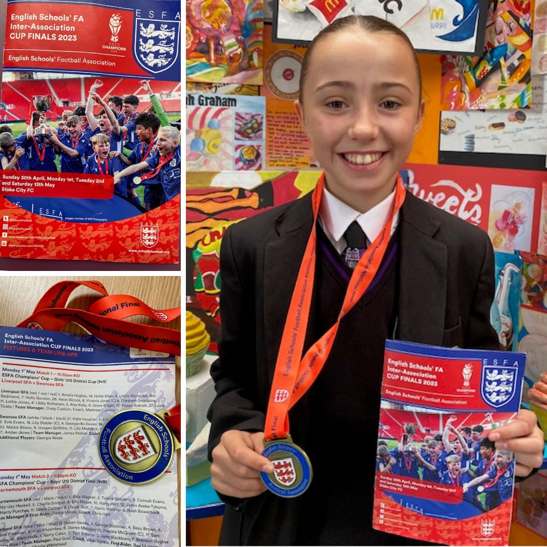 GateacreSchool's tweet photo. Congratulations to #GateacreYear 7 Grace, who plays for Liverpool Schools U12's and won the ESFA Champions Cup last week against Stoke. A future #Lioness in the making! @SchoolsFootball @gateacrepe #ESFA #schoolsfootball #gateacrepe https://t.co/RxuRavDDa9