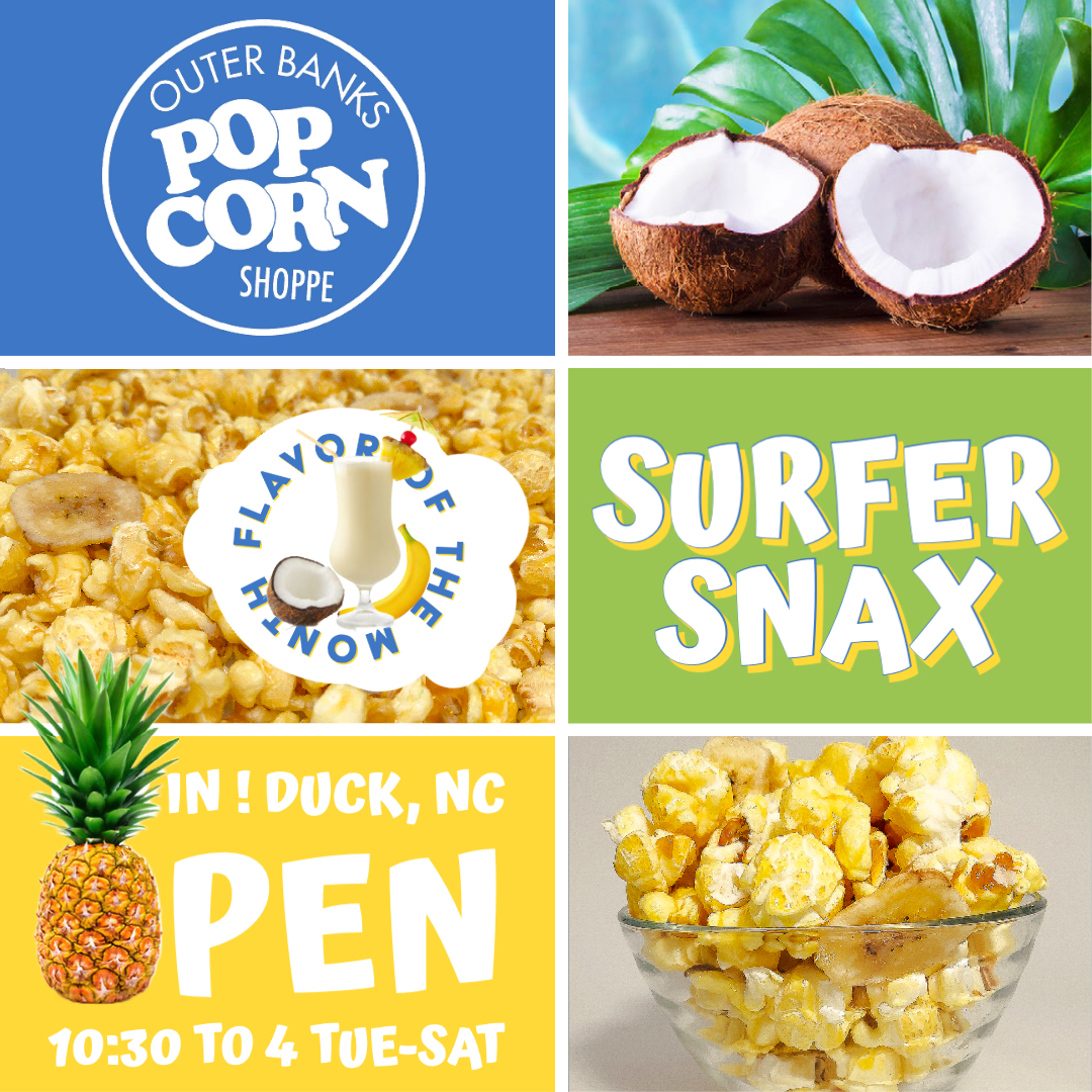 In case you need a reminder of when you can get your Surfer Snax. We are open and #popping daily!

Outer Banks Popcorn Shoppe 🍿 POP IN…you'll find us in the Scarborough Lane Shoppes in Duck! #obxpopcorn #eatmorepopcorn #ducknc #obx #doducknc #obxmade | buff.ly/3CsqBia