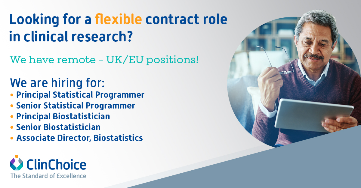 ClinChoice's tweet image. ClinChoice is hiring in the UK/EU with remote flexibility. Learn more about these opportunities by clicking the link below.
hubs.la/Q01P0lh80
#Hiring #ClinChoiceCareers #StatisticalProgramming #Biostatistics